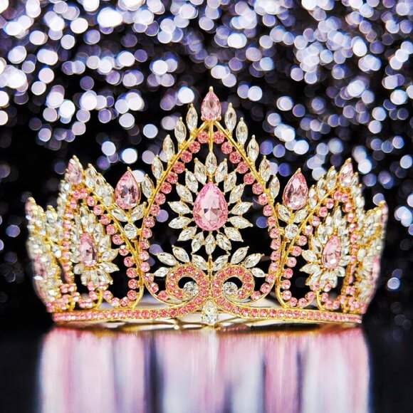 Victorian Gold Jewelry, Princess Crown, Goddess Jewelry, Pink Crystal Tiara